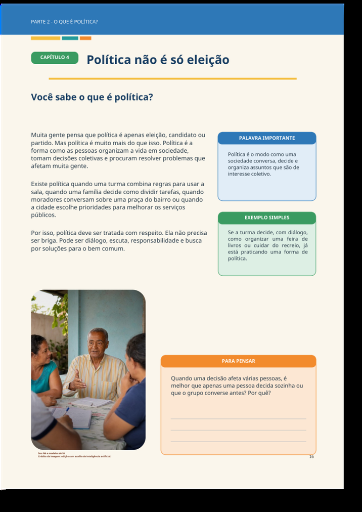 Amostra de página do Livro do Estudante sobre política e cidadania